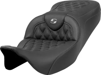 Saddlemen RoadSofa Grey Lattice Stitched Seat For Harley Davidson 2008-2024 FLHR, FLHT, FLHX & FLTR Touring Models (Does Not Fit 2023-2024 CVO Models) (A808-07B-182GRE)