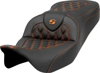 Saddlemen RoadSofa Orange Lattice Stitched Seat For Harley Davidson 2008-2024 FLHR, FLHT, FLHX & FLTR Touring Models (Does Not Fit 2023-2024 CVO Models) (A808-07B-182ORA)