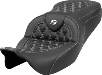 Saddlemen RoadSofa White Lattice Stitched Seat For Harley Davidson 2008-2024 FLHR, FLHT, FLHX & FLTR Touring Models (Does Not Fit 2023-2024 CVO Models) (A808-07B-182WHI)