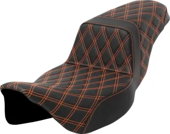 Saddlemen Extended Reach Orange Lattice Stitched Step-Up Seat For Harley Davidson 2008-2024 FLHR, FLHT, FLHX & FLTR Touring Models (Does Not Fit 2023-2024 CVO Models) (A808-07E-175ORA)