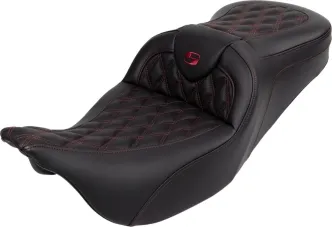 Saddlemen Roadsofa Lattice Stitched Seat With Burgundy Stitching For Harley Davidson 2008-2024 FLHR, FLHT, FLHX & FLTR Touring Models (A808-07R-182BUR)