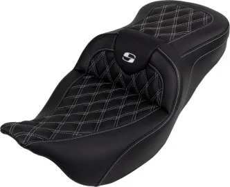 Saddlemen Roadsofa Lattice Stitched Seat With White Stitching For Harley Davidson 2008-2024 FLHR, FLHT, FLHX & FLTR Touring Models (A808-07R-182WHI)