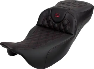 Saddlemen Extended Reach Roadsofa Lattice Stitched Seat With Burgundy Stitching For Harley Davidson 2008-2024 FLHR, FLHT, FLHX & FLTR Touring Models (A808-07R-184BUR)