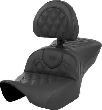 Saddlemen Roadsofa Lattice Stitched Seat With Drivers Backrest For Harley Davidson 2023-2024 FLHX Street Glide & FLTR Road Glide Models (823-07-182BR)