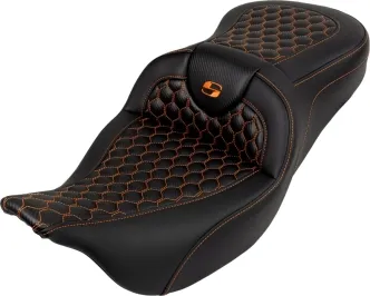 Saddlemen Honeycomb Roadsofa Seat With Orange Stitching For Harley Davidson 2008-2024 FLHR, FLHT, FLHX & FLTR Touring Models (Does Not Fit 2023-2024 CVO Models) (A808-07B-189ORA)