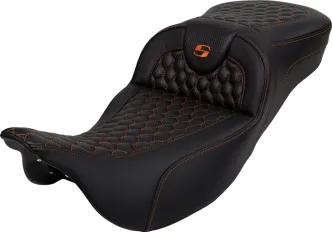 Saddlemen Extended Reach Honeycomb Roadsofa Seat With Orange Stitching For Harley Davidson 2008-2024 FLHR, FLHT, FLHX & FLTR Touring Models (Does Not Fit 2023-2024 CVO Models) (A808-07B-190ORA)