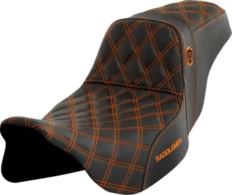 Saddlemen Pro Series SDC Performance Grip Seat With Orange Stitching For Harley Davidson 2008-2024 FLHR, FLHT, FLHX & FLTR Touring Models (Does Not Fit 2023-2024 CVO Models) (SC80807ORA)
