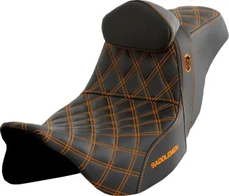 Saddlemen Pro Series SDC Performance Grip Seat With Driver Backrest And Orange Stitching For Harley Davidson 2008-2023 FLHR, FLHT, FLHX & FLTR Touring Models (SC80807ORART)