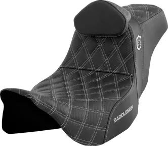Saddlemen Pro Series SDC Performance Grip Seat With Driver Backrest And Silver Stitching For Harley Davidson 2008-2023 FLHR, FLHT, FLHX & FLTR Touring Models (SC80807SILRT)