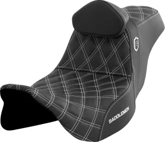 Saddlemen Pro Series SDC Performance Grip Seat With Driver Backrest And White Stitching For Harley Davidson 2008-2023 FLHR, FLHT, FLHX & FLTR Touring Models (SC80807WHIRT)