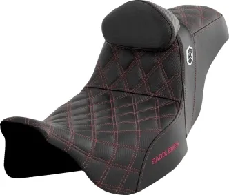 Saddlemen Pro Series SDC Performance Grip Seat With Driver Backrest And Burgundy Stitching For Harley Davidson 2008-2023 FLHR, FLHT, FLHX & FLTR Touring Models (SC80807WINRT)