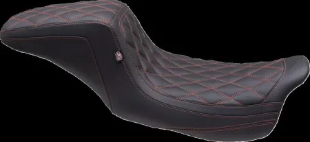 Mustang Double Diamond Squareback Seat With Red/Orange Stitching For Harley Davidson 2008-2025 Touring Models (excl. 23-25 VVT Models) (75299AB)