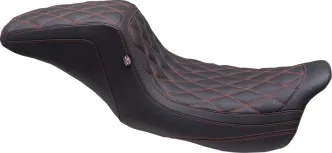 Mustang Double Diamond Squareback Seat With Red/Orange Stitching For Harley Davidson 2008-2024 Touring Models (Will Not Fit 2023-2024 CVO Models) (75299AB)