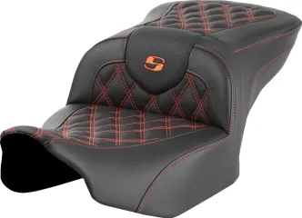 Saddlemen Roadsofa Lattice Stitch Seat With Orange Stitching For Harley Davidson 2023-2024 FLHX Street Glide & FLTR Road Glide Models (823-07-18203)