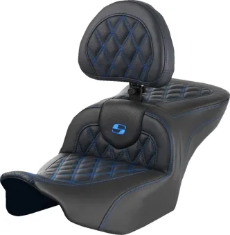 Saddlemen Roadsofa Blue Lattice Stitched Seat With Drivers Backrest For Harley Davidson 2023-2024 FLHX Street Glide & FLTR Road Glide Models (823-07-182B1)