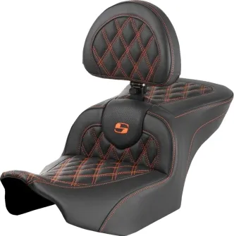Saddlemen Roadsofa Orange Lattice Stitched Seat With Drivers Backrest For Harley Davidson 2023-2024 FLHX Street Glide & FLTR Road Glide Models (823-07-182B3)