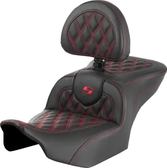 Saddlemen Roadsofa Red Lattice Stitched Seat With Drivers Backrest For Harley Davidson 2023-2024 FLHX Street Glide & FLTR Road Glide Models (823-07-182B4)
