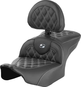 Saddlemen Roadsofa Silver Lattice Stitched Seat With Drivers Backrest For Harley Davidson 2023-2024 FLHX Street Glide & FLTR Road Glide Models (823-07-182B5)