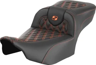 Saddlemen Extended Reach Roadsofa Orange Lattice Stitched Seat For Harley Davidson 2023-2024 FLHX Street Glide & FLTR Road Glide Models (823-07-18403)