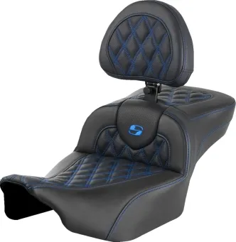 Saddlemen Roadsofa Extended Reach Blue Lattice Stitched Seat For Harley Davidson 2023-2024 FLHX Street Glide & FLTR Road Glide Models (823-07-184B1)