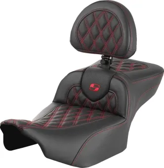 Saddlemen Roadsofa Extended Reach Red Lattice Stitched Seat For Harley Davidson 2023-2024 FLHX Street Glide & FLTR Road Glide Models (823-07-184B4)