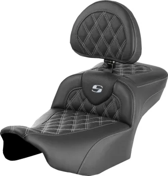 Saddlemen Roadsofa Extended Reach Silver Lattice Stitched Seat For Harley Davidson 2023-2024 FLHX Street Glide & FLTR Road Glide Models (823-07-184B5)