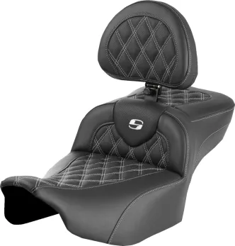 Saddlemen Roadsofa Extended Reach White Lattice Stitched Seat For Harley Davidson 2023-2024 FLHX Street Glide & FLTR Road Glide Models (823-07-184B6)