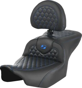 Saddlemen Honeycomb Roadsofa With Drivers Backrest With Blue Stitching For Harley Davidson 2023-2024 FLHX Street Glide & FLTR Road Glide Models (823-07-189B1)