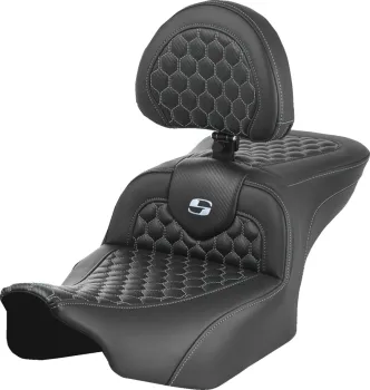 Saddlemen Honeycomb Roadsofa With Drivers Backrest With Silver Stitching For Harley Davidson 2023-2024 FLHX Street Glide & FLTR Road Glide Models (823-07-189B5)