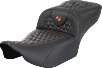 Saddlemen Extended Reach Roadsofa Honeycomb Seat With Orange Stitching For Harley Davidson 2023-2024 CVO Road Glide & Street Glide Models (823-07-19003)