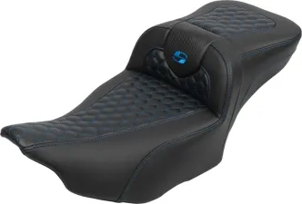 Saddlemen Extended Reach Honeycomb Roadsofa Seat With Drivers Backrest With Blue Stitching For Harley Davidson 2023-2024 CVO Street Glide & Road Glide Models (823-07-190B1)
