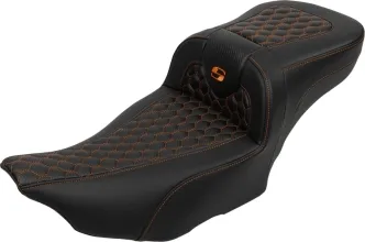 Saddlemen Extended Reach Honeycomb Roadsofa Seat With Drivers Backrest With Orange Stitching For Harley Davidson 2023-2024 CVO Street Glide & Road Glide Models (823-07-190B3)