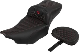 Saddlemen Extended Reach Honeycomb Roadsofa Seat With Drivers Backrest With Red Stitching For Harley Davidson 2023-2024 CVO Street Glide & Road Glide Models (823-07-190B4)