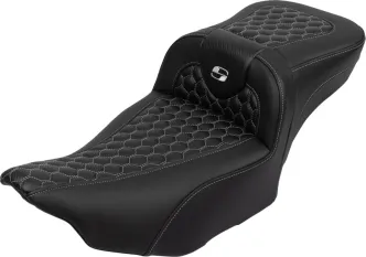 Saddlemen Extended Reach Honeycomb Roadsofa Seat With Drivers Backrest With White Stitching For Harley Davidson 2023-2024 CVO Street Glide & Road Glide Models (823-07-190B5)