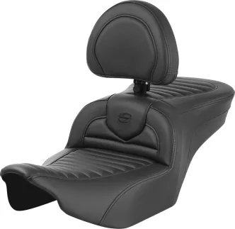 Saddlemen Roadsofa Carbon Fiber Tuck & Roll Seat With Drivers Backrest For Harley Davidson 2023-2024 FLHX Street Glide & FLTR Road Glide Models (823-07-202B0)