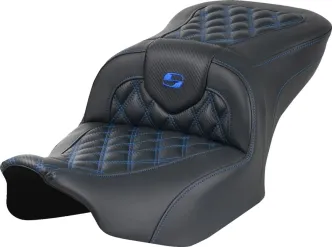 Saddlemen Roadsofa Lattice Stitched Carbon Fiber Seat With Blue Stitching For Harley Davidson 2023-2024 CVO Road Glide & Street Glide Models (823-07-20601)