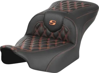 Saddlemen Roadsofa Orange Lattice Stitched Carbon Fiber Seat For Harley Davidson 2023-2024 FLHX Street Glide & FLTR Road Glide Models (823-07-20603)