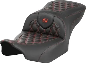 Saddlemen Carbon Fiber Roadsofa Red Lattice Stitched Seat For Harley Davidson 2023-2024 FLHX Street Glide & FLTR Road Glide Models (823-07-20604)