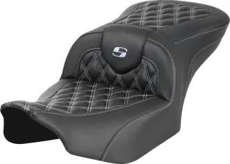 Saddlemen Roadsofa Silver Lattice Stitched Carbon Fiber Seat For Harley Davidson 2023-2024 FLHX Street Glide & FLTR Road Glide Models (823-07-20605)