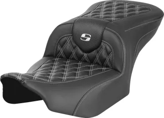 Saddlemen Roadsofa White Lattice Stitched Carbon Fiber Seat For Harley Davidson 2023-2024 FLHX Street Glide & FLTR Road Glide Models (823-07-20606)
