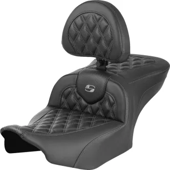 Saddlemen Roadsofa Grey Lattice Stitched Seat With Drivers Backrest For Harley Davidson 2023-2024 FLHX Street Glide & FLTR Road Glide Models (823-07-206B2)