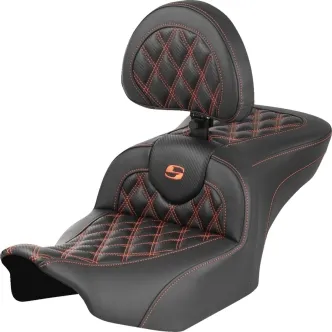 Saddlemen Roadsofa Orange Lattice Stitched Seat With Drivers Backrest For Harley Davidson 2023-2024 FLHX Street Glide & FLTR Road Glide Models (823-07-206B3)