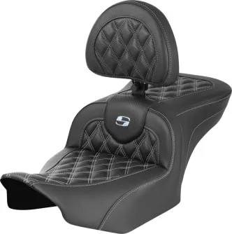 Saddlemen Roadsofa Silver Lattice Stitched Seat With Drivers Backrest For Harley Davidson 2023-2024 FLHX Street Glide & FLTR Road Glide Models (823-07-206B5)
