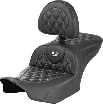 Saddlemen Roadsofa White Lattice Stitched Seat With Drivers Backrest For Harley Davidson 2023-2024 FLHX Street Glide & FLTR Road Glide Models (823-07-206B6)