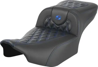 Saddlemen Extended Reach Carbon Fiber Roadsofa Blue Lattice Stitched Seat For Harley Davidson 2023-2024 FLHX Street Glide & FLTR Road Glide Models (823-07-20701)