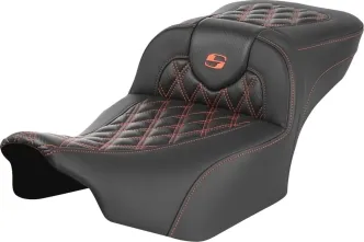 Saddlemen Extended Reach Carbon Fiber Roadsofa Orange Lattice Stitched Seat For Harley Davidson 2023-2024 FLHX Street Glide & FLTR Road Glide Models (823-07-20703)