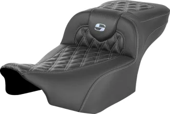 Saddlemen Extended Reach Carbon Fiber Roadsofa Silver Lattice Stitched Seat For Harley Davidson 2023-2024 FLHX Street Glide & FLTR Road Glide Models (823-07-20705)