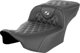 Saddlemen Extended Reach Carbon Fiber Roadsofa White Lattice Stitched Seat For Harley Davidson 2023-2024 FLHX Street Glide & FLTR Road Glide Models (823-07-20706)