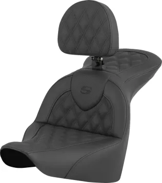 Saddlemen Roadsofa Lattice Stitched Seat With Drivers Backrest For Harley Davidson 2018-2024 Softail Fat Boy FLFB/FLFBS & 2023-2024 Breakout Models (818-27-182BR)