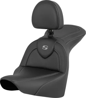 Saddlemen Roadsofa Carbon Fiber Seat With Drivers Backrest For Harley Davidson 2018-2024 Softail Fat Boy FLFB/FLFBS & 2023-2024 Breakout Models (818-27-185BR)